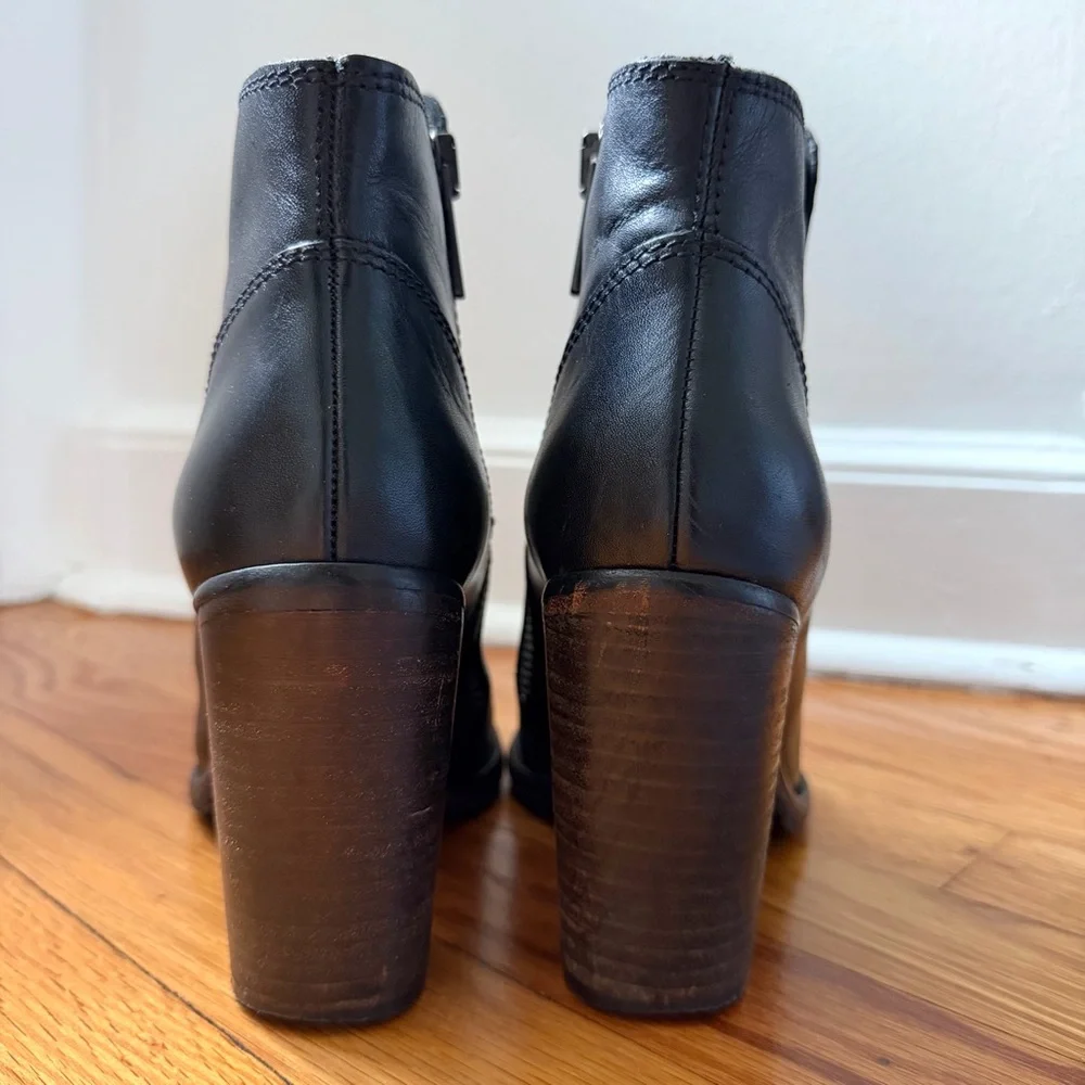 All Saints Black Leather Ankle Chunky Stacked Heel Women’s Boots Size 7.5, 8